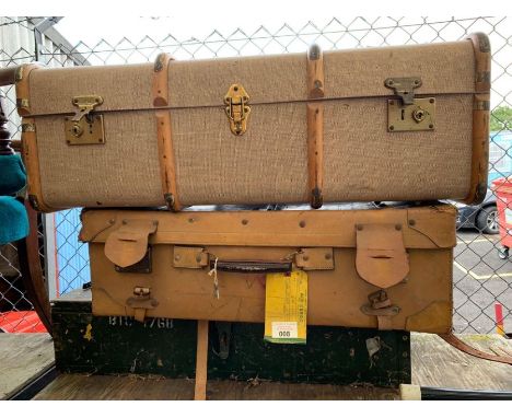 2 vintage suitcases &amp; a wooden military trunk