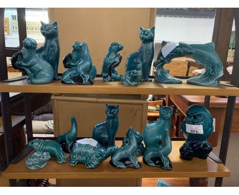 Collection of blue Poole Pottery animal figures