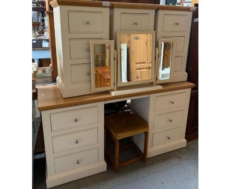 Bedroom suite comprising of oak dressing table with mirror, 3 oak bedside cabinets