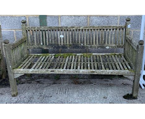 Large weathered teak garden bench