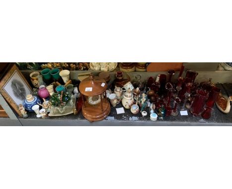Collection of red art glass, a Murano swan, Oriental tea service &amp; other items