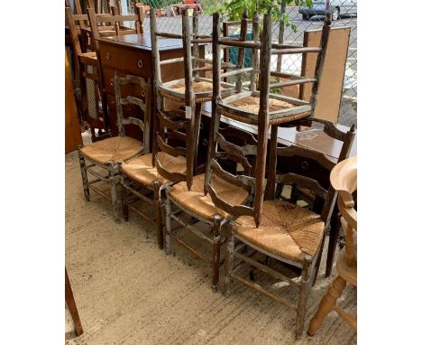 Set of 6 ladder back dining chairs with rattan seating
