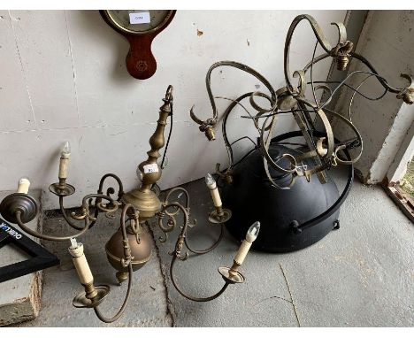 2 decorative chandelier light fittings and an industrial shade