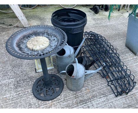Flower basket planters , galvanized cans, light fitting &amp;  bird bath 