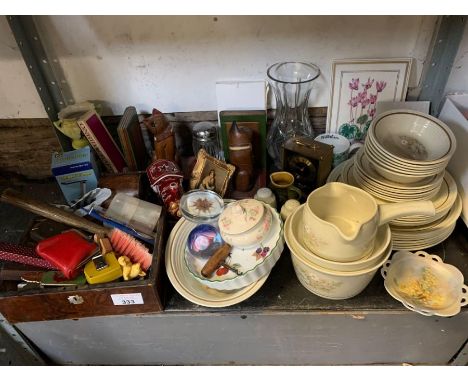 Gilt framed miniature, glass paper weights, quantity of ceramics to include Royal Worcester Evesham pattern, vintage hand too