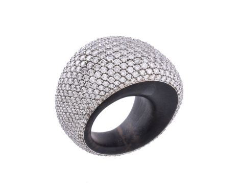 A diamond and ebony 'Pirouette' ring by Vhernier, pavé set with brilliant cut diamonds, approximately 7.00 carats total, on a