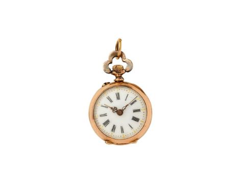 A gold, diamond and sapphire set keyless wind open face fob watch, no. 7600, cylinder escapement, three armed flat balance, f