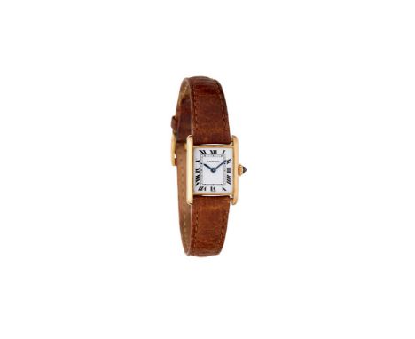 Cartier, Tank, a lady's gold coloured wrist watch, no. 671171357, manual wind movement, 17 jewels, cal. ETA 2412, white dial 