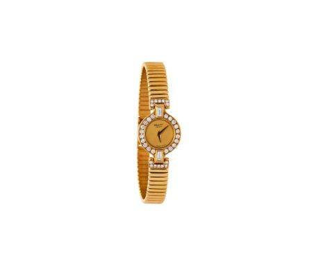 Chopard, a lady's gold coloured and diamond bracelet watch, no. 421562 823, Swiss quartz movement, 2 jewels, champagne dial, 