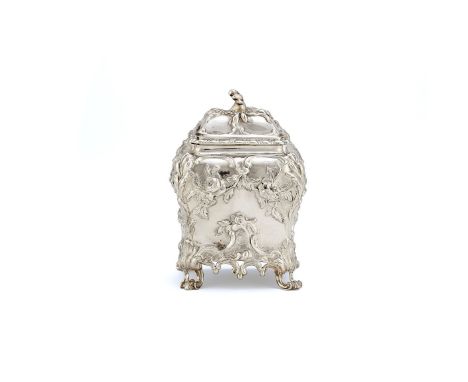 An early George III silver tea caddy by John Langford II &amp; John Sebille, London 1765, rectangular inverted baluster with 