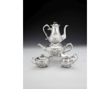 A silver lobed baluster four piece tea and coffee service of good gauge, maker's mark M over WG, Sheffield 1976, in early Vic