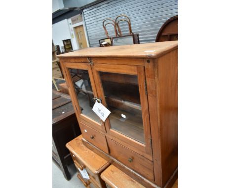 An interesting composite low shallow cabinet having glazed shelf section over two drawers , dimensions approx. W72 D26 H73cm