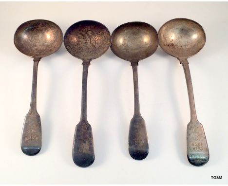 4 x hallmarked silver soup/ladle spoons with various dates but very dirty