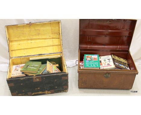 A metal trunk and an arch topped trunk both containing and large collection of books 40 x 68 x 45cm