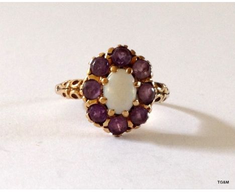 A 9ct gold opal and Amethyst ring size P