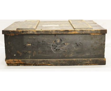 A large wooden zinc lined trunk marked Indian Police named to J L  Stronarch  47 x 125 x 77cm