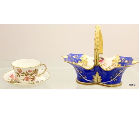 Royal Worcester, circa 1860 (C19th) Hand painted Cup & Saucer and fruit Basket