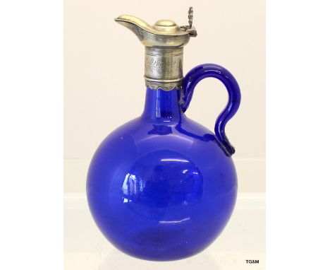 Georgian Bristol Blue Glass port Decanter with Unmarked silver mounts