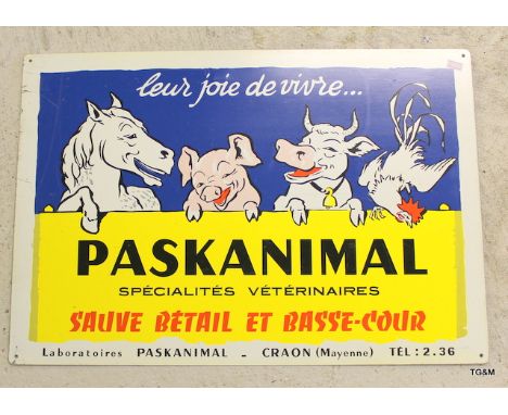 A French Veterinary Paskanimal enamel steel sign Leur Joie de Vivre 42 x 60