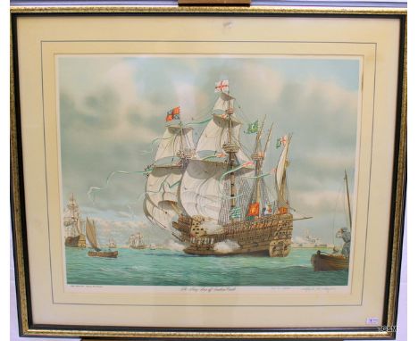 A Mark Myers 1982 framed print depicting the Mary Rose off Southsea Castle 61 x 69cm