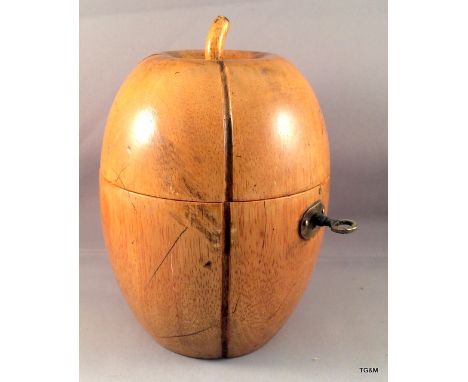 A fruitwood Victorian style melon shaped tea caddy