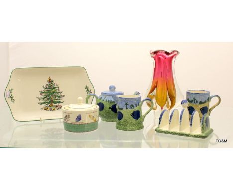 A mixed Pottery tea set and glass vase to include Spode and Wedgwood