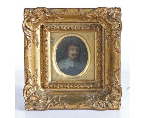 17th/18th Century School, a portrait miniature of a gentleman dressed in black, his face with a moustache and beard, 45mm dia