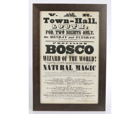 Bosco the Great Wizard of the World, For two nights at Louth Town-Hall, A Victorian Magic Poster dated 8th and 9th November 1