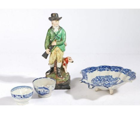 Two 18th Century pearlware miniature bowls, decorated with pagoda and the smaller with a border pattern, 3cm high, together w