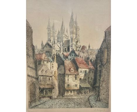 A Dupont, by and after, Tournai, etching, published by The Academy of Art, Birmingham, signed in pencil, label to verso, 32cm