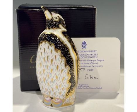 A Royal Crown Derby paperweight, Galapagos Penguin, Endangered Species Collection, commissioned by Sinclairs, limited edition