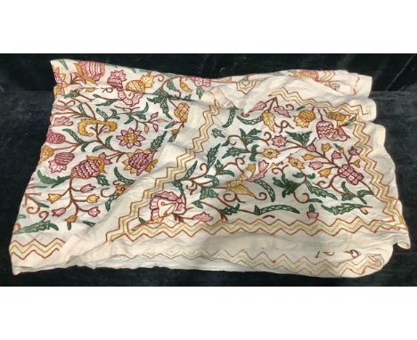 Textiles - a crewelwork hand stitched throw, 250cm x 220cm 