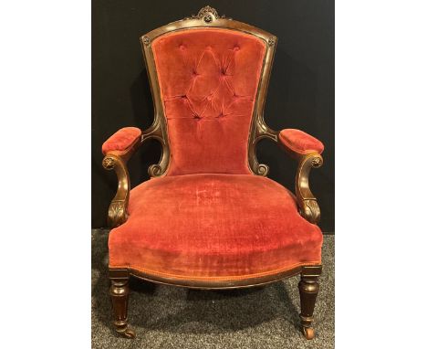 A Victorian button back armchair, 99.5cm high, 72.5cm wide, the seat 53cm wide and 50cm deep 