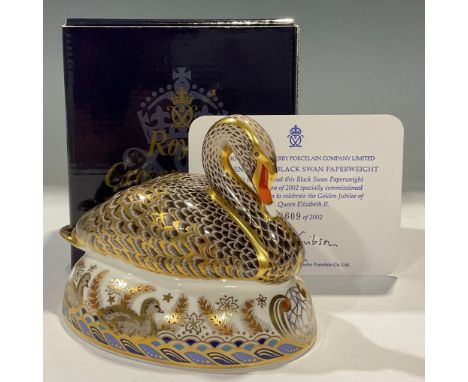 A Royal Crown Derby paperweight, Black Swan, specially commissioned by Royal Doulton to celebrate the Golden Jubilee of H.M Q