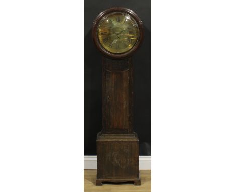 A short case hall clock, 30.5cm circular brass dial inscribed Webster, London, 30 hour movement, 140cm high 
