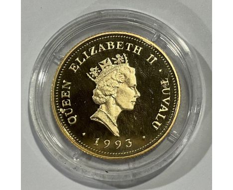 A Tuvalu coronation anniversary 14ct gold crown coin, 1953 - 1993, limited edition 360/5,000, mint, capsulated, 7.776g, certi