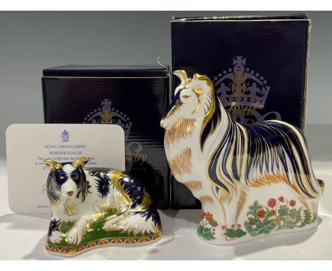 A Royal Crown Derby paperweight, Border Collie, gold backstamp limited edition 1,166/,500, certificate, boxed; another, Rough