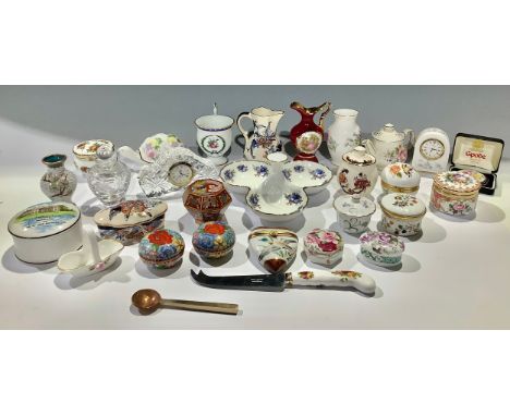 A Limoges heart shaped bonbonnière, painted with a Mallard in flight, 7.5cm; a Ginori coffee cup; a Limoges miniature ewer; a