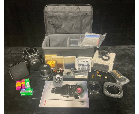 A Mamiya RZ67 Professional II D camera outfit, comprising camera with Sekor 110mm lens, film, electromagnetic cable release, 