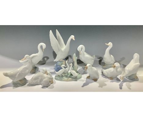 A Nao model of a goose, wings outstretched; other Nao geese models (10) 