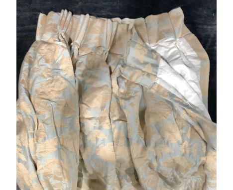 Textiles - a large cotton damask interlined curtain, approx 400cm wide, 260cm drop 