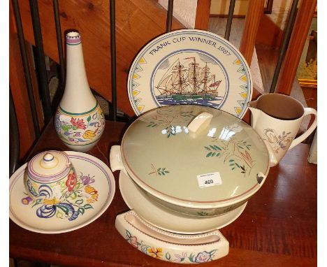 Mid-century Poole Pottery tableware, inc. a large tureen (approx. 28cm diameter), a vase and a Broadstone Golf Club prize win
