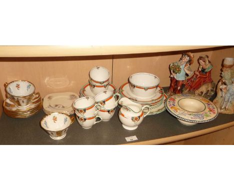 1930's Royal Doulton tea set, Poole Pottery flower vase, china figurines, etc.