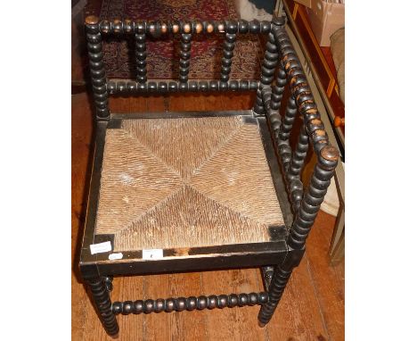 Victorian bobbin turned corner chair with rush seat