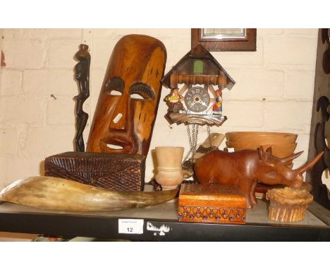 Assorted wooden items and a cuckoo clock