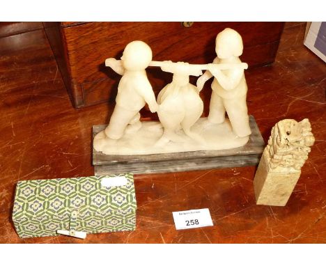 Chinese soapstone figures of fishermen with catch and a chop seal