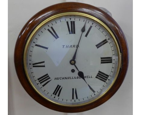 A 19th Century mahogany circular fusee wall clock, the dial signed T. Hand, Hucknall and Bulwell