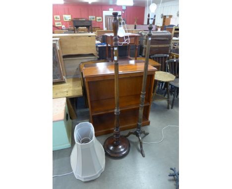 A mahogany standard lamp and a beech standard lamp