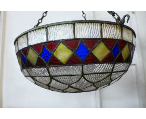 An Edward VII stained glass light shade
