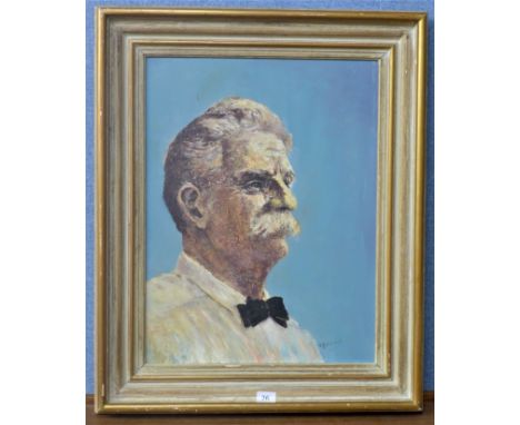 A.J. Stewart, portrait of Albert Schweitzer, oil on board, framed